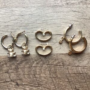 Lot Of 3 Gold Tone Hoops Earrings Givenchy Teddy Bear Hearts Fashion Jewelry